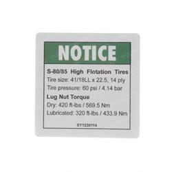 GENIE 82253 DECAL - TIRE SPECS