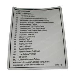 Picture of Decal - Label Fault Codes