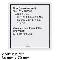 Picture of Decal - Notice Tire Specs Rear