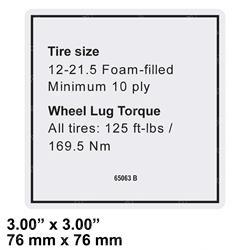 GENIE 65063GT DECAL - NOTICE TIRE SPECS