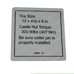 Picture of Decal - Notice Tire Specs