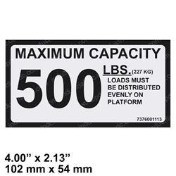 Picture of Decal - Maximum Capacity 500lb