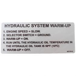 sn220071793 DECAL - HYDR SYS WARM-UP INSTR