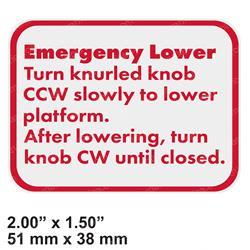 PRIME MOVER 411-672 DECAL - EMERGENCY LOWER