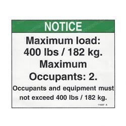 Picture of Decal Notice Max Cap 400 Lbs