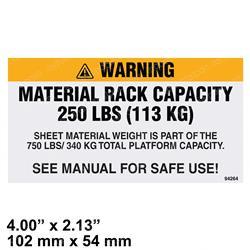 Picture of Decal - Sheet Mat Rack 250lb