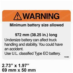 CROWN CR069112-054 WARNING BATTERY SIZE