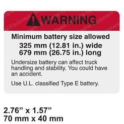 CROWN CR069014-009 DECAL - WARNING BATTERY SIZE
