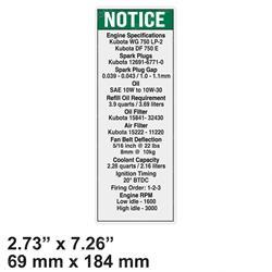 Picture of Decal-Notice Kubota Gas Specs