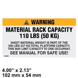 Picture of Decal - Sheet Mat Rack 110lb