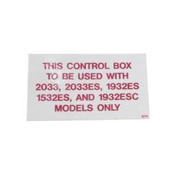 Picture of Decal - Control Box ID 203332