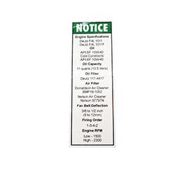 Picture of Decal - Notice Engine Specs