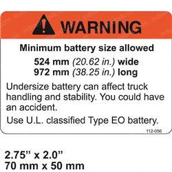 Picture of Warning Battery Size