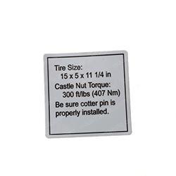 Picture of Decal - Tire Size Torque Specs
