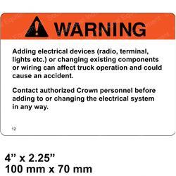 CROWN CR069012 WARNING ELECTRICAL ADDITIONS