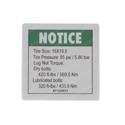 Picture of Decal - Notice Tire Pressure
