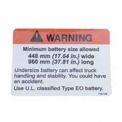 Picture of Decal - Warning Battery Size