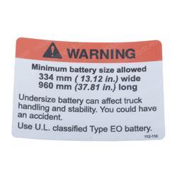 Picture of Decal - Warning Battery Size