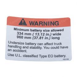 CROWN CR069112-116 DECAL - WARNING BATTERY SIZE