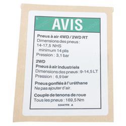 Picture of Decal Notice Tire Specs