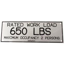 Picture of Nameplate 650lbs.rated Work Ld